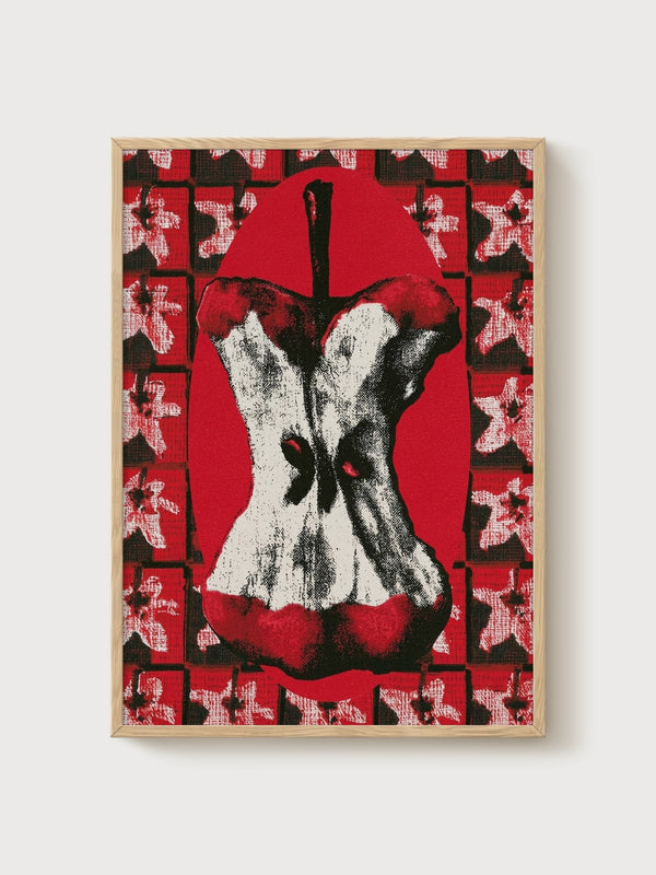 Pop Art Apple Core Poster poster in oak frame