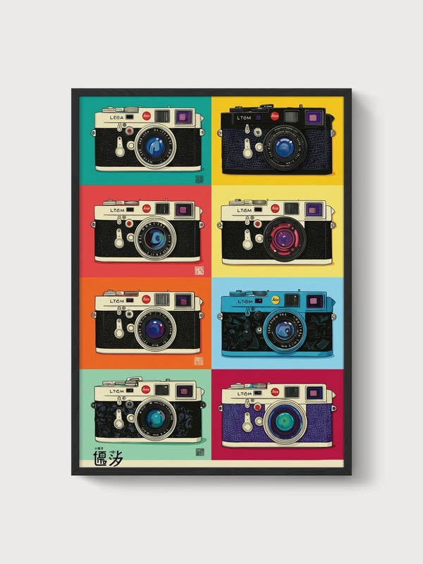 Vintage Leica Camera Pop Art poster in black frame