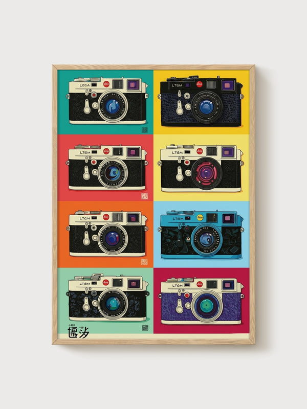 Vintage Leica Camera Pop Art poster in oak frame