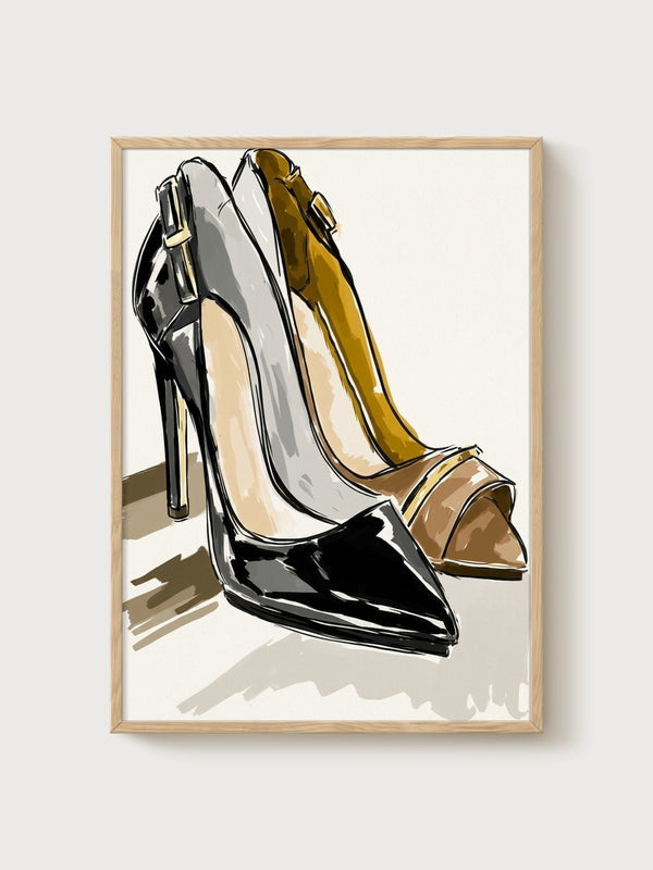 Chic Poster of High Heels poster in oak frame