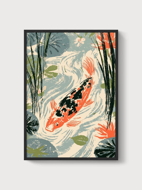 Koi Fish Wall Art poster in black frame