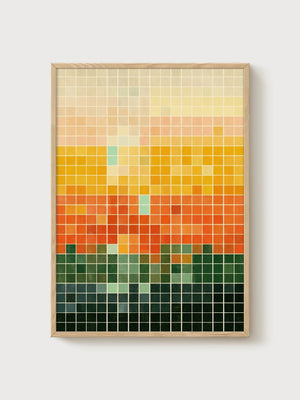 Abstract Color Grid Wall Art poster in oak frame