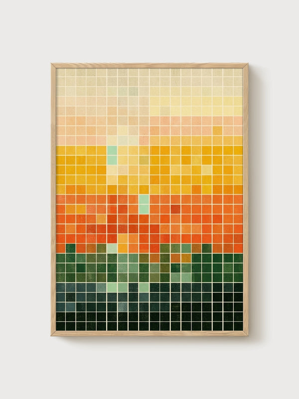Abstract Color Grid Wall Art poster in oak frame