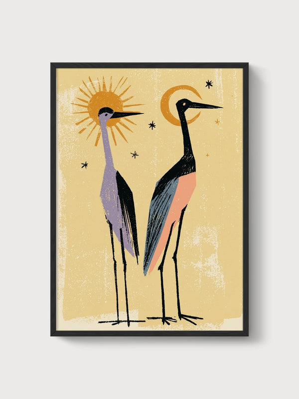 Crane Bird Art Print poster in black frame