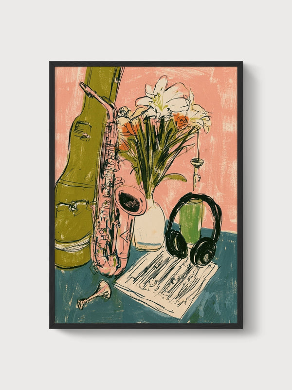 Saxophone Music Poster poster in black frame