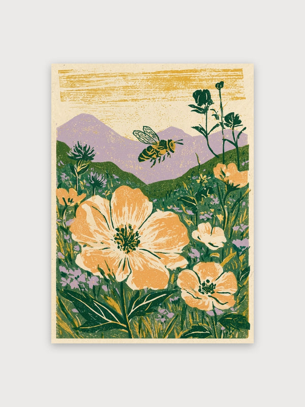 Vintage Wildflower Meadow With Bee - Digital Download