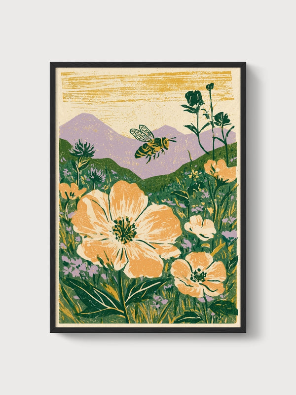 Wildflower Meadow Print poster in black frame