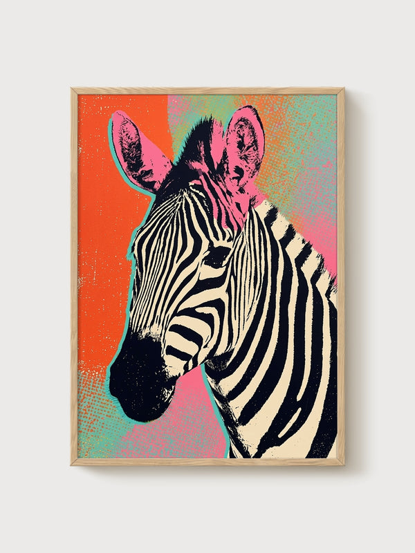 Pop Art Zebra Poster poster in oak frame