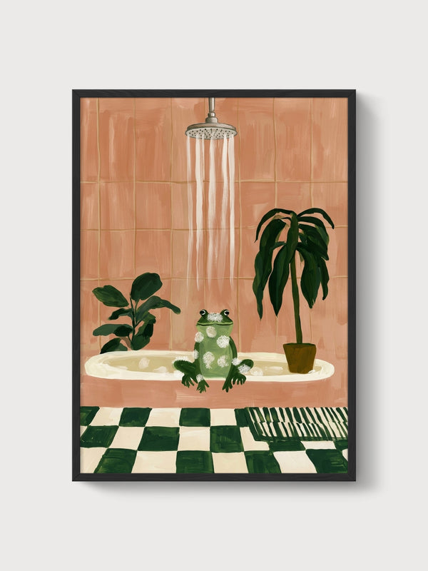 Frog Bath Time Poster poster in black frame