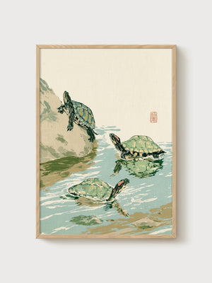 Ito Jakuchu Turtles Print poster in oak frame