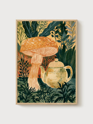 Mushroom Wall Art poster in oak frame
