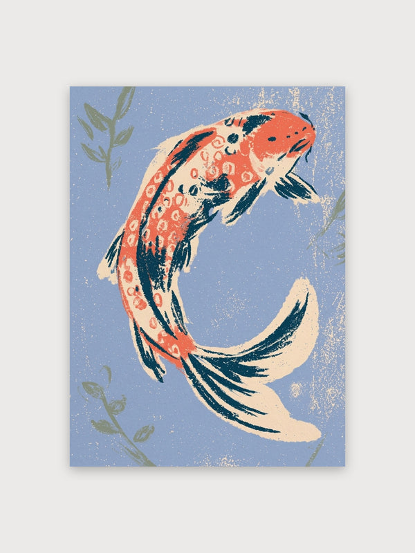 Koi Fish Woodblock Print - Digital Download