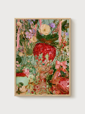 Strawberry Decor Print poster in oak frame
