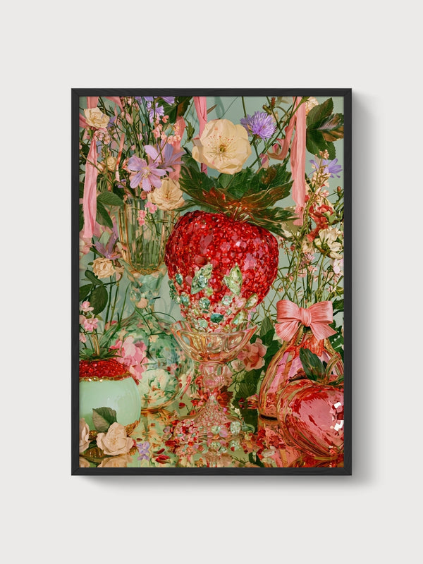 Strawberry Decor Print poster in black frame