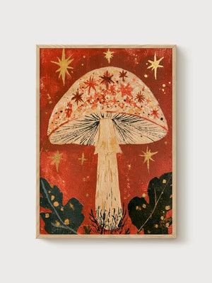 Mushroom Wall Art poster in oak frame
