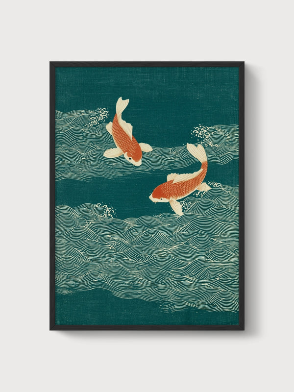 Koi Fish Wall Art poster in black frame