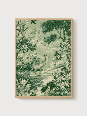 Deer Wall Art poster in oak frame