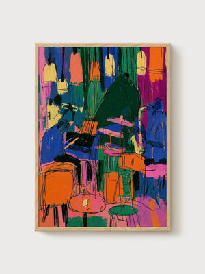 Pop Art Jazz Club Poster poster in oak frame