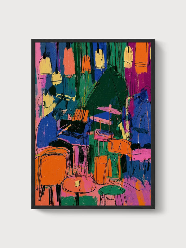 Pop Art Jazz Club Poster poster in black frame