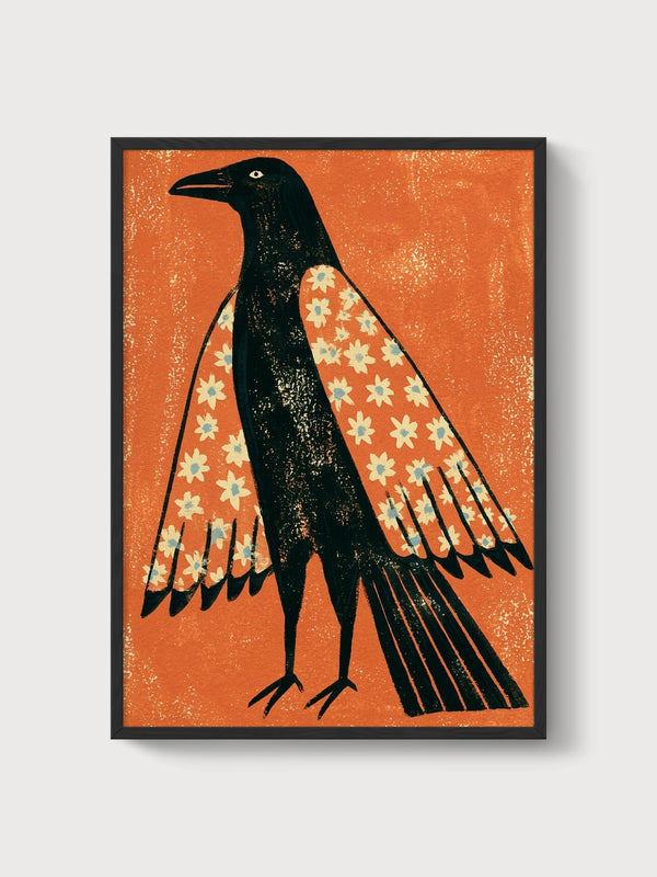 Folk Art Crow Print poster in black frame