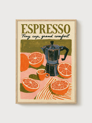 Espresso Poster poster in oak frame