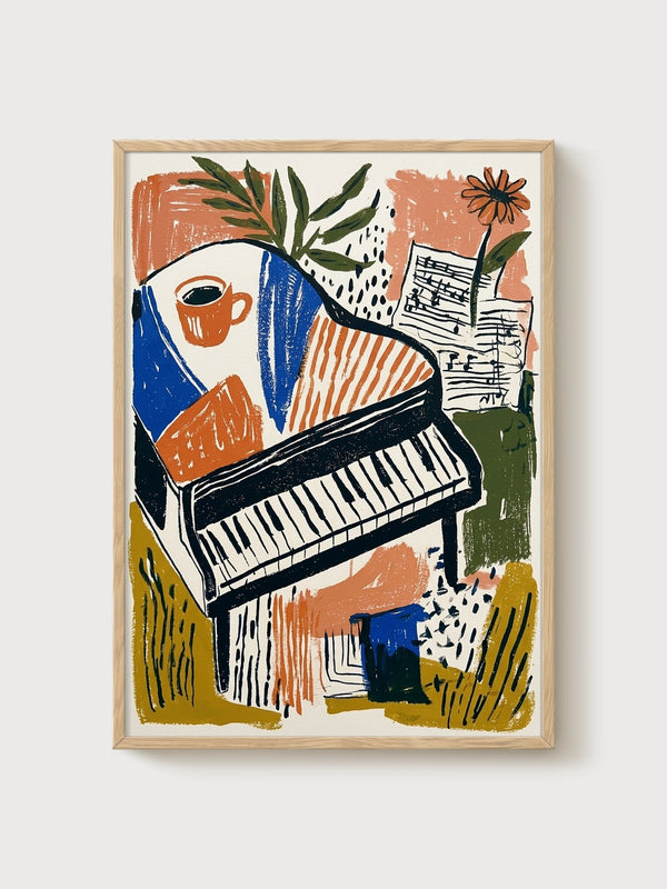 Grand Piano Music Poster poster in oak frame
