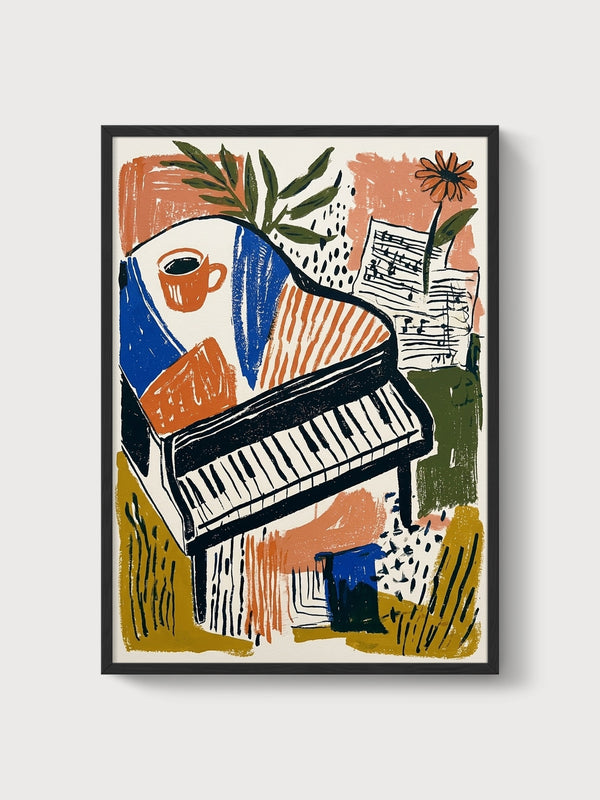 Grand Piano Music Poster poster in black frame