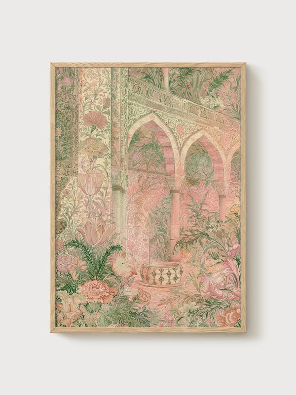 Art Nouveau Garden Palace Print poster in oak frame