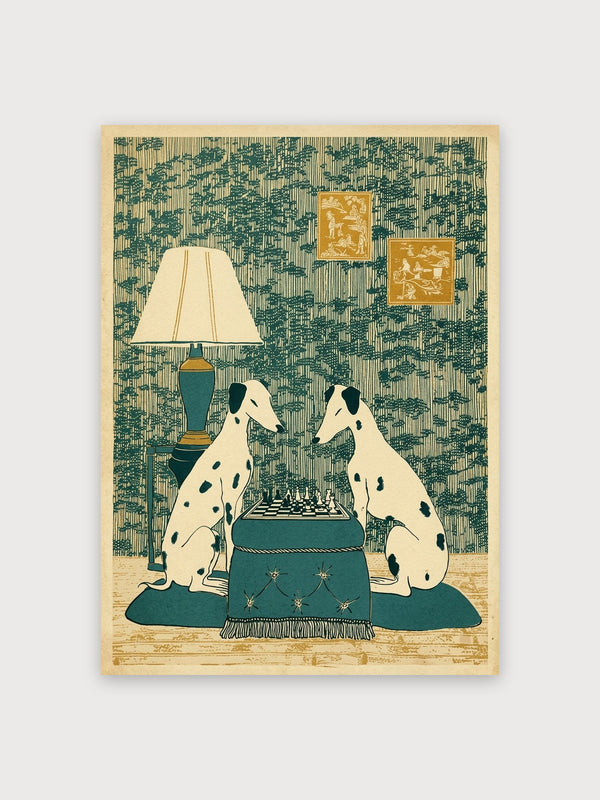 Dalmatian Dogs Playing Chess Interior - Digital Download
