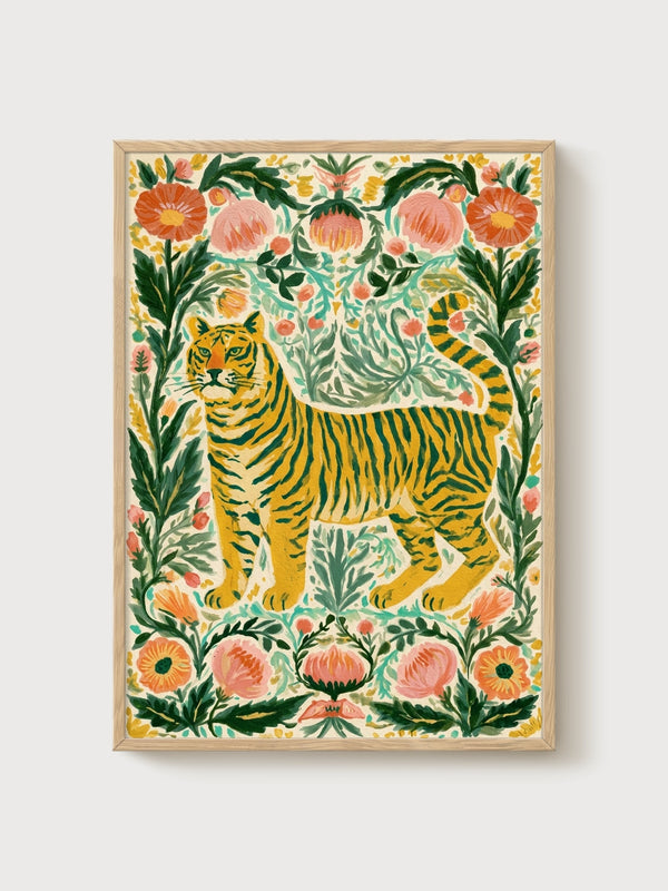 Tiger Wall Art poster in oak frame