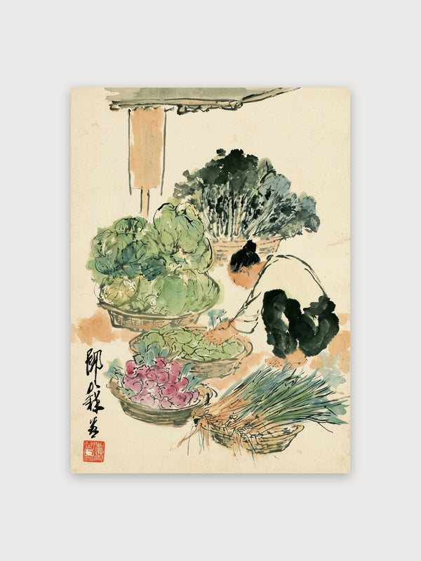 Japanese Woman Selling Vegetables - Digital Download