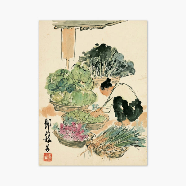 Japanese Watercolor Market Scene art print