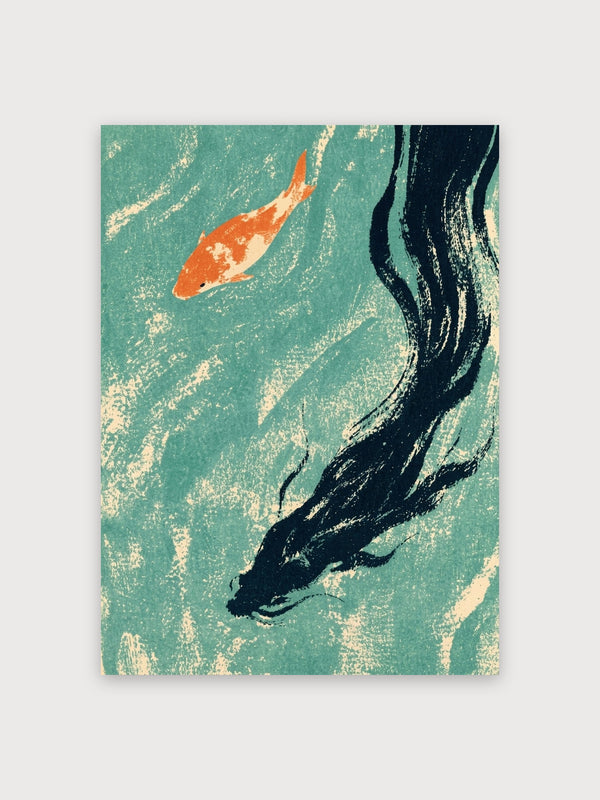 Koi Fish Water Woodblock - Digital Download