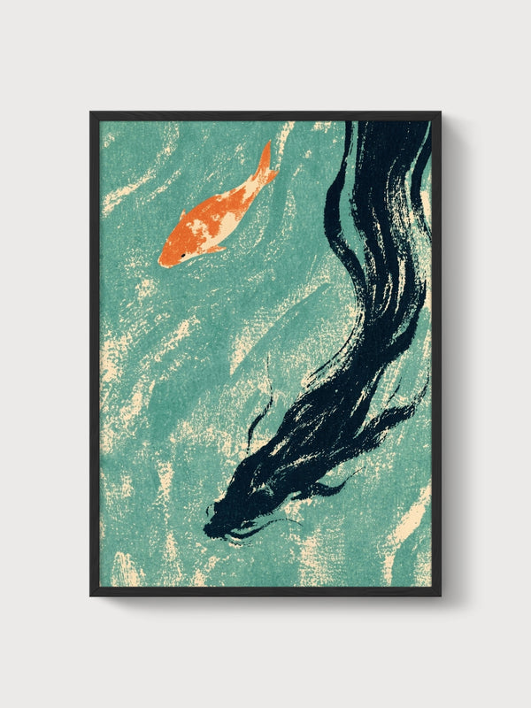 Koi Fish Wall Art poster in black frame