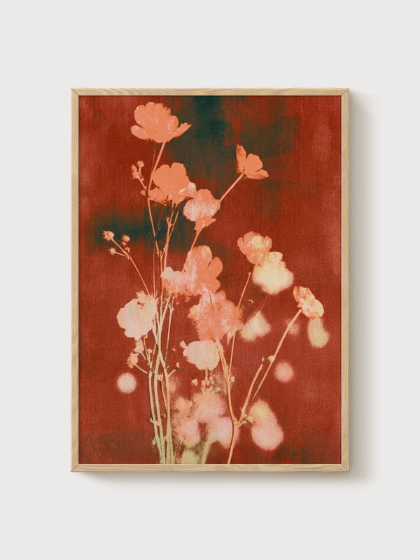 Vintage Botanical Flower Print poster in oak frame
