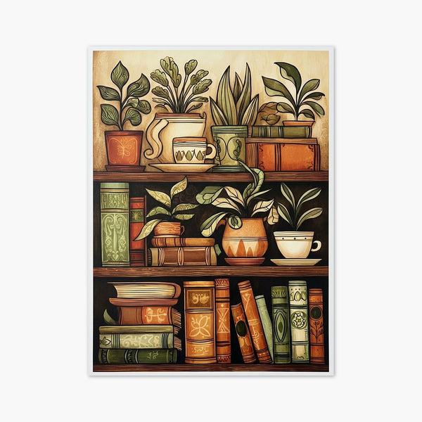 Art Nouveau Bookshelf Plants Print art print