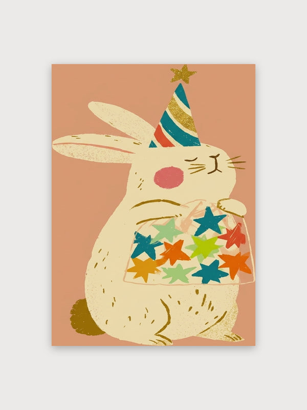 Festive Party Bunny With Stars - Digital Download
