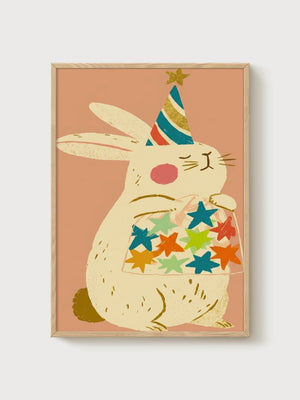 Rabbit Wall Art poster in oak frame