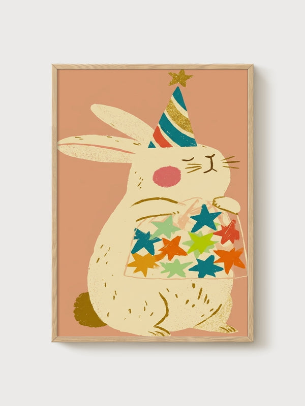 Rabbit Wall Art poster in oak frame