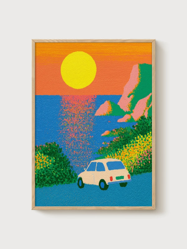 Retro Car Poster poster in oak frame