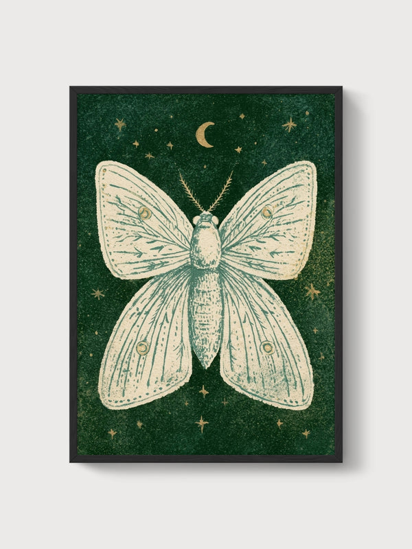 Luna Moth Night Moon Print poster in black frame