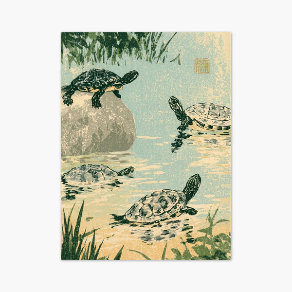 Japanese Turtle Pond Woodblock Print art print