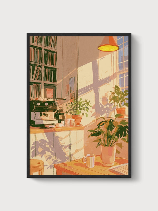 Coffee Bar Wall Art poster in black frame