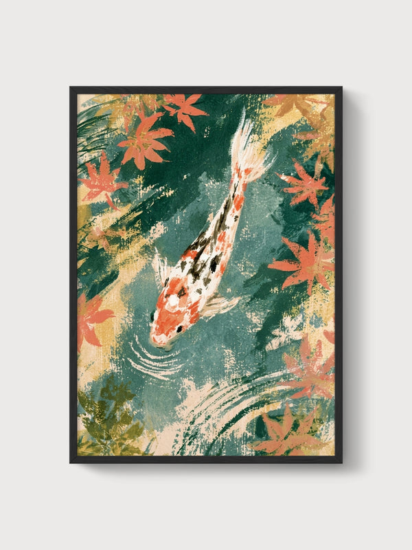 Koi Fish Wall Art poster in black frame