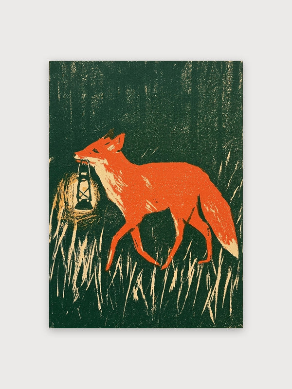 Vintage Fox With Lantern - Digital Download