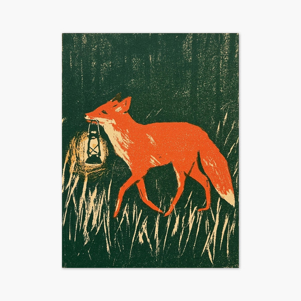 Fox With Lantern Folk Art Print art print