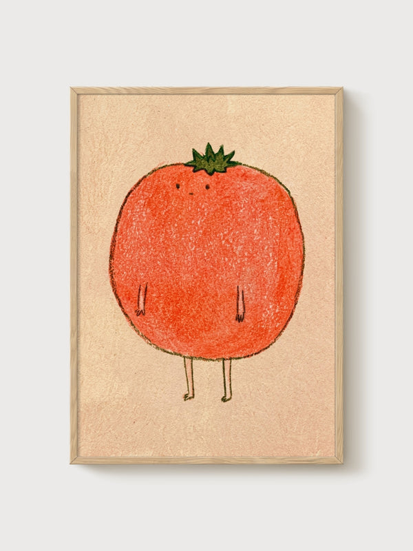 Whimsical Tomato Print poster in oak frame