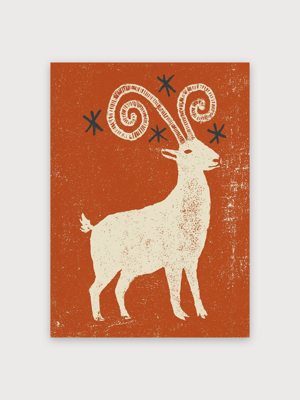 Folk Art Goat With Spiral Horns - Digital Download