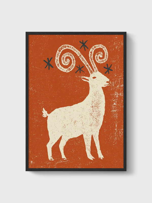 Ibex Goat Folk Art Print poster in black frame