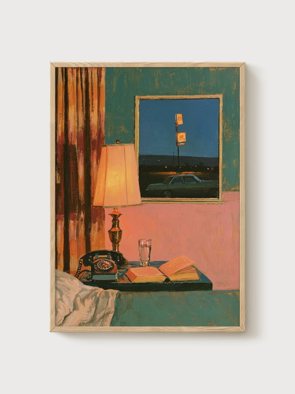 Retro Motel Room Poster poster in oak frame